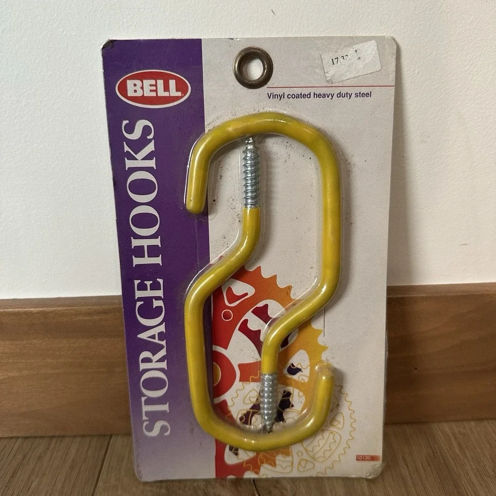 NOS VTG New Bell Storage Bicycle Hooks 2-pack Yellow Garage Ceiling Steel Heavy